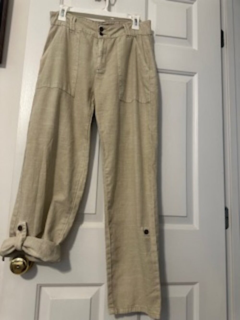 Reba linen khaki pants with roll tab Sz 4